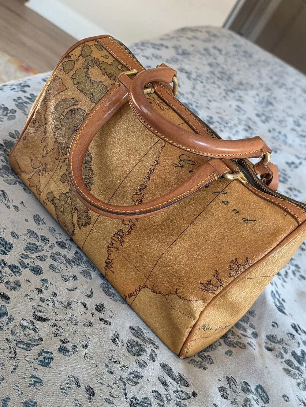 Authentic Alviero Martini Vintage Map-Print Satchel Handbag